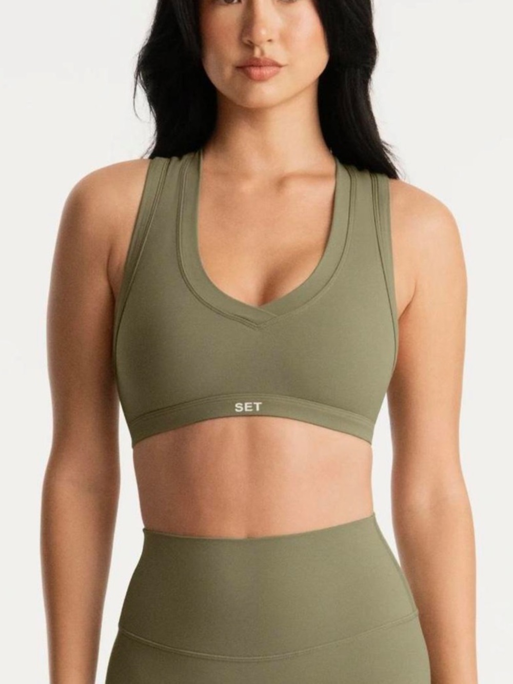 SET Active Olive Green V-Neck Sports Bra